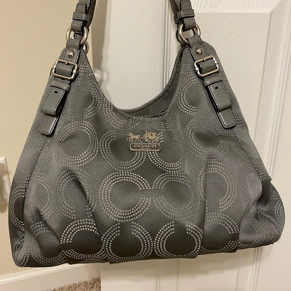 Coach authentic boutique silver gray dotted w/Tiffany blue inside shoulder bag